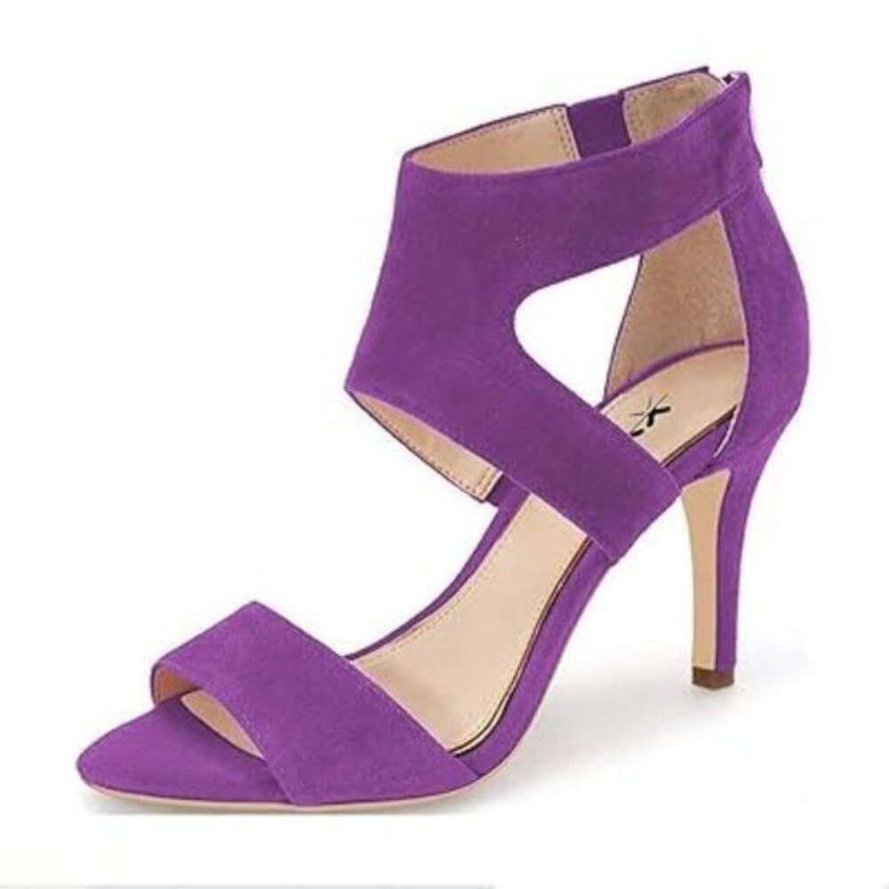 XYD Women Open Toe Sandals Ankle Wrap Back Zipper Mid Kitten Heels Cutout
